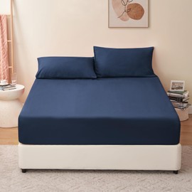 RUIKASI King Fitted Sheet Deep - Navy Blue Bottom Sheet for Kingsize Bed with 40cm 16 Inches Extra Deep Sided Pocket, Soft Microfiber Bedsheet Ultra Deep Fit with Mattress