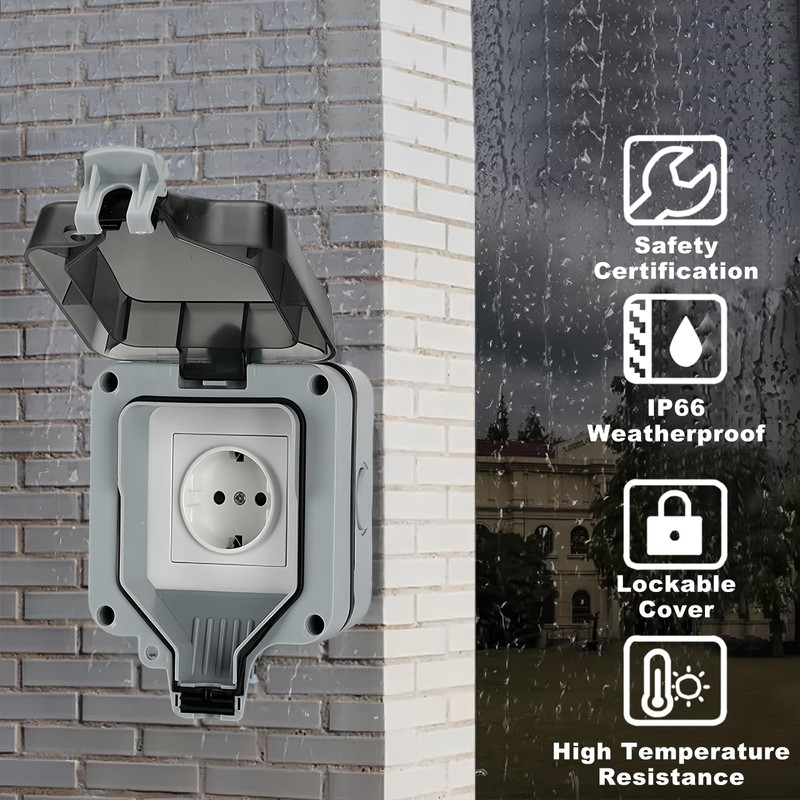 Outdoor Socket, Waterproof, Pack of 2 Outdoor Sockets, IP66 Garden