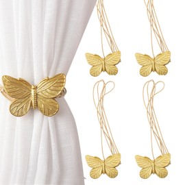4-Pack Gold Butterfly Curtain Tiebacks, Aesthetic Side Holdbacks for Girls' Bedroom, Home & Cafe Decor
