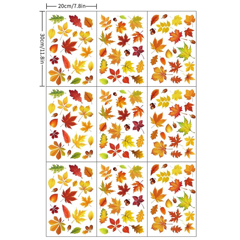 9 Sheet Thanksgiving Maple Leaves Window Sticker Window Clings for