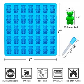 WARM TIME Large Gummy Bear Mold Candy Molds, Non-Stick Silicone Ice Cube Moulds Chocolate Molds BPA Free with 3 Droppers, Set of 3