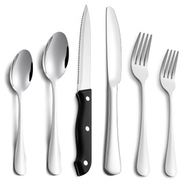 Juego de Cubiertos de 24 Piezas para 4 Personas, Set de Cubiertos de Acero Inoxidable Premium Grado Alimenticio, Incluye Cuchillos para Carne, Cuchara