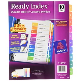 Avery Ready Index Table of Contents Dividers, 10-Tab Set, 1 Set (11135)