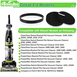 Anewise Filter and Belt Replacement for Bissell 2258 2492 2252 2254 2489 2486 2260 for Cleanview Powerlifter Swivel Rewind Pet Vacuum Cleaner, 2+4 Pack, Compare to Part #3031120, 1608225 & 1601972