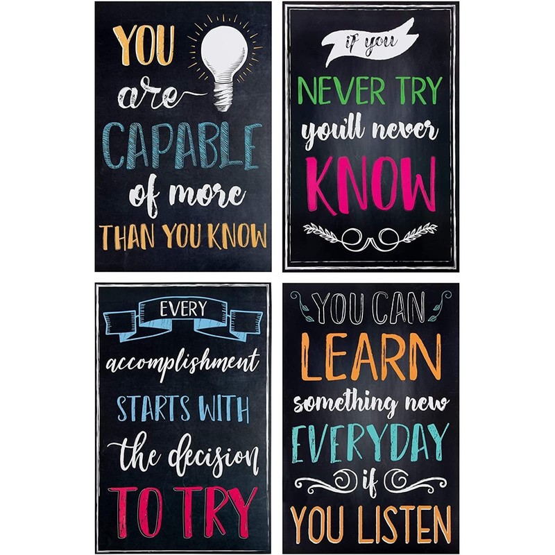 Juvale 20-Pack 13x19 in Motivational Classroom Posters - Chalkboard-Style Wall