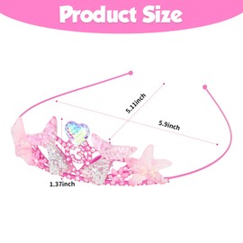 Jaciya Mermaid Headpiece Tiaras for Girls 3rd Birthday Decorations for Girls Hot Pink Birthday Girl Headband Mermaid Birthday Decorations Princess Crown