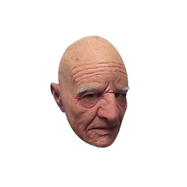 [neckgeart] Halloween Scary Bald Old Man Mask Simulated Grandpa Latex Headgear Masquerade Funny Props (White Eyebrow Bald Old Man)