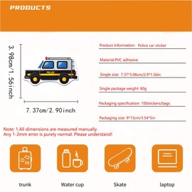 100 Pcs Police Car Stickers Decals Waterproof Vinyl Sticker Suitable for Water Bottles,Laptop,Luggage,Teens Adults,Keyboards,Backpacks,Skateboards,Helmet,Water Bottles,Scrapbooks,Car Sticker for Kids