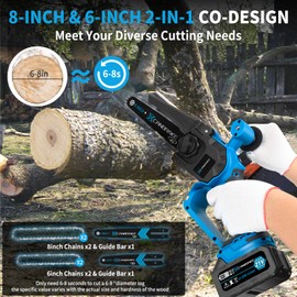 Cordless Mini Chainsaw, 8 inch & 6 inch Portable Handheld Chain Saw with 2 X 4.0Ah Battery, 4 Chains 4 Guide Plates, LED Indicate, Brushless Electric Chainsaw Using for Tree Trimming, Garden Pruning