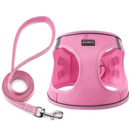 BOOMIBOO Dog Harness with Leash Set, No Pull Adjustable Reflective Step-in Puppy Pet Vest Harnesses for Small Medium Large Dogs and Cats,Pink XXS