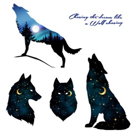 Pinenjoy Wolf Howling Under The Starry Sky Moon Wall Decal Galaxy Wolf Star Wall Stickers Removable Self-Adhesive Vinyl Wall Art Murals for Kids Bedroom Nursery Living Room Wall Decor