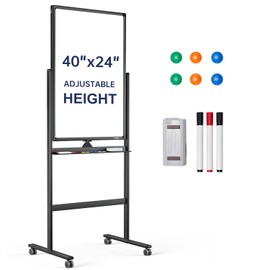 Mobile Dry Erase Board on Wheels - TANKEE 40 x 24 Magnetic Double Sided Whiteboard Easel, Large Reversible Rolling White Board with Aluminum Frame Standing for Office, Home, Classroom
