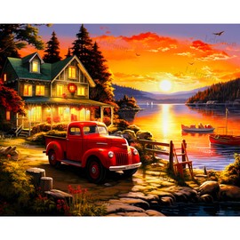 LELEMON Diamond Painting Kits,Sunset Diamond Art for Adults,Landscape 5d Diamond Painting Kits for Adults,Scenery Diamond Art Kits with Diamond Painting Accessories for Home Wall Decor 12 x 16inch