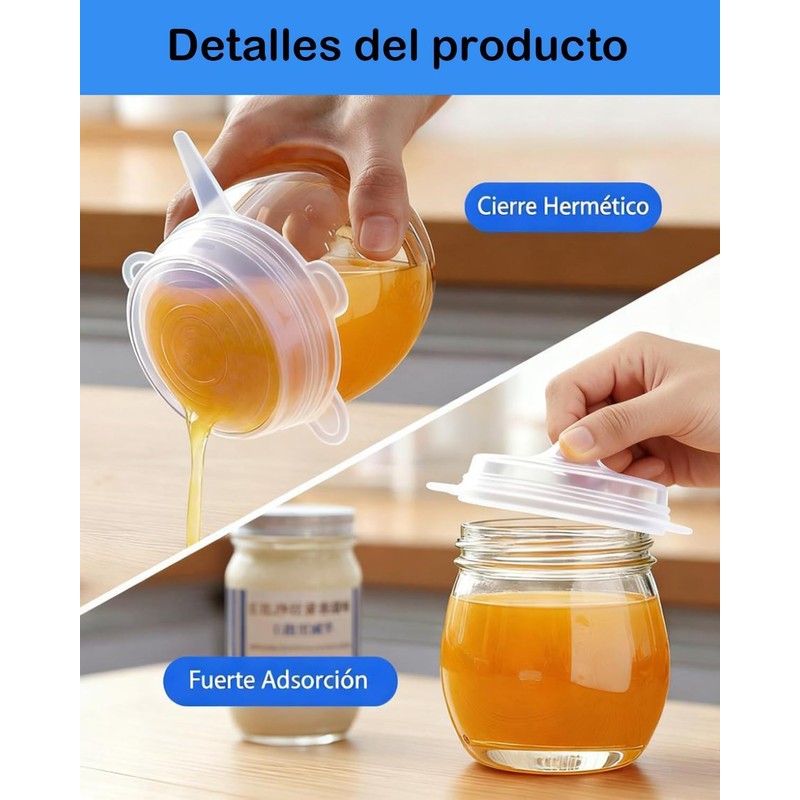 12 Piezas Tapas De Silicona Elásticas Reutilizables, 6 Redondas Y