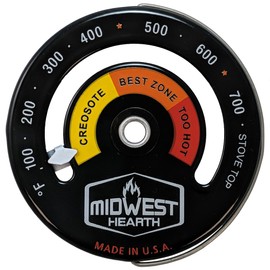Midwest Hearth Wood Stove Thermometer - Magnetic Stove Top Meter (Made in USA)