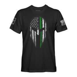Thin Green Line Spartan USA Flag Patriotic Men's T-Shirt (Black Shirt, XL)