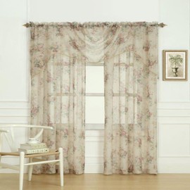 Laura Ashley Stowe Sheer Curtain with Rod Pocket, Panel Measures 36" W x 45" L, Multicolored, 1 Valance