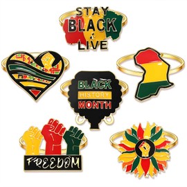 6PCS African Napkin Rings Juneteenth Napkin Rings Set Enamel Africa Map Power Fist Sunflower Heart Napkin Holder Rings for Table Decor Black History Party Table Place Settings Decorations