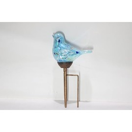 Solar Bird Garden Stake Lights - Hand Blown Glass Decorative Garden Pathway Lights Outdoor Waterproof Bird Glass Stakes (Light Blue)
