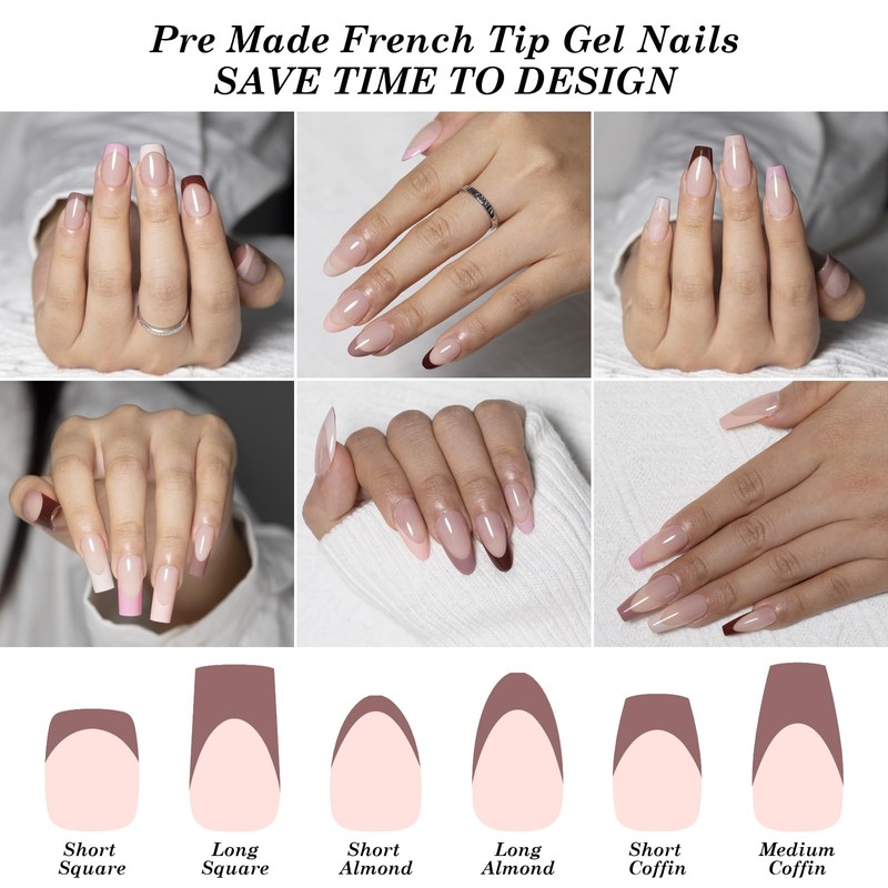 AUBSS French Tip Press on Nails Medium Coffin, Skin Tones