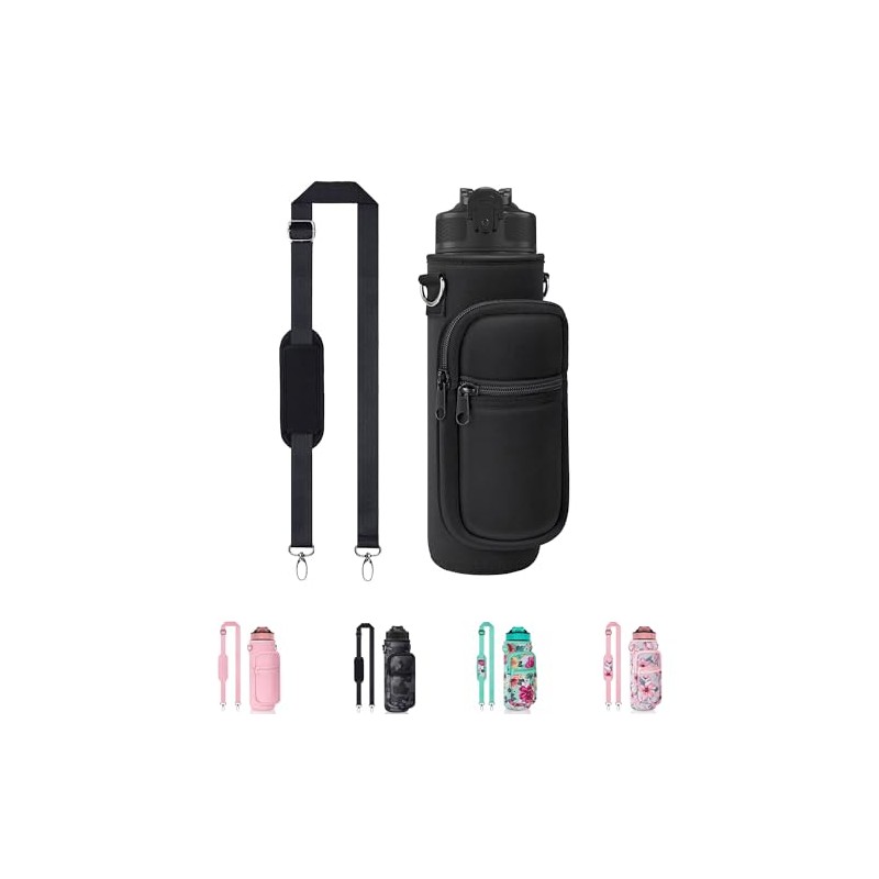 Insulated Water Bottle Holder with Crossbody Strap and Pockets