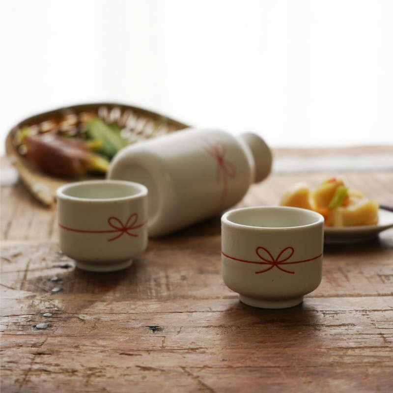 Fukubeya Mino Ware Celebration Sake Tokkuri Inokuchi Set - 1