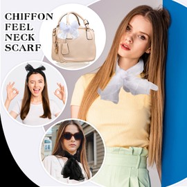 Geyoga Pack of 2 Square Chiffon Retro Scarf Lightweight Silk Chiffon Neckerchief for Girls Women 50s Neckerchief Head Scarf, black, white