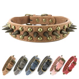 Spiked Studded Dog Collar-Bronze Pointed Stud Anti-Bite Collar (Brown,S)