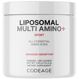 Codeage Liposomal Multi Amino Powder Supplement - BCAA & EAA Supplement All 9 Essential Amino Acids, Branched-Chain Amino Acid, Pre & Post Workout, Unflavored, Liposomal Delivery, Non-GMO, 6.15 oz