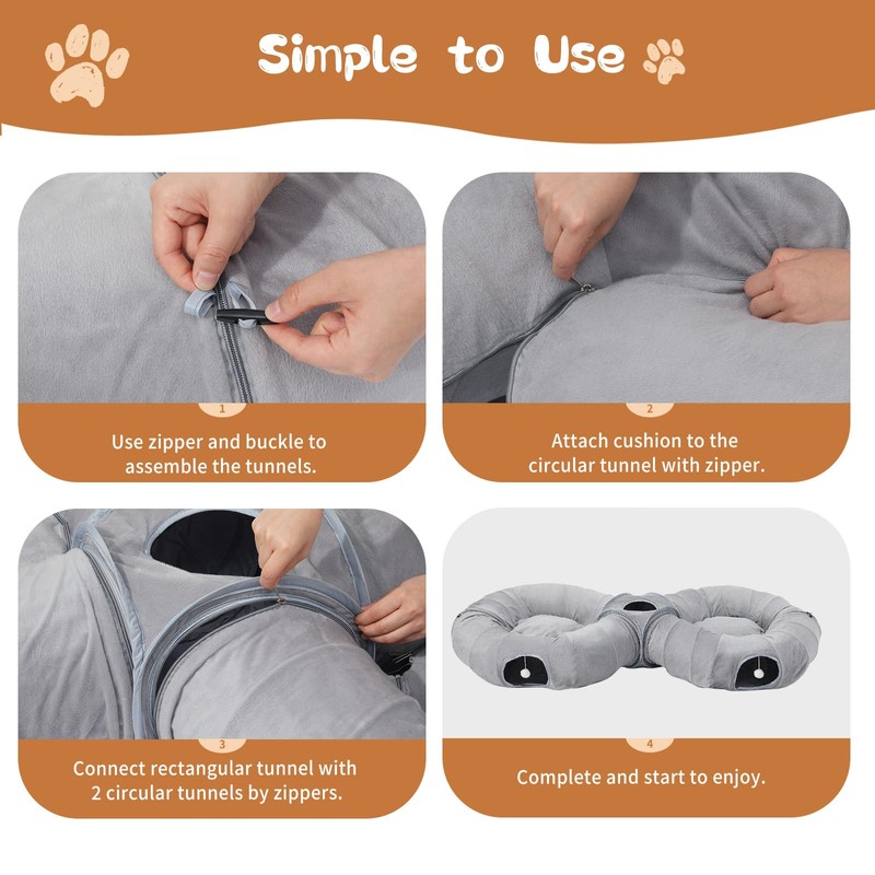 Pawaboo 2-in-1 Cat Tunnel Bed for Indoor Cats, 8-Shaped Large