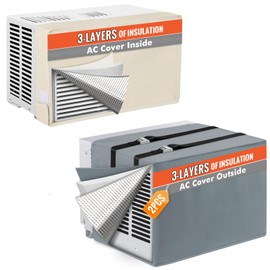2 fundas de aire acondicionado para ventana, cubiertas de CA para exterior e interior, aislamiento de 3 capas con papel de aluminio y espuma de 2 mm, 21 pulgadas de ancho x 16 pulgadas de profundidad