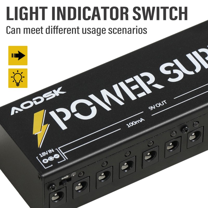 AODSK Guitar Effect Pedal Power Supply,9V/12V/18V DC Output,10 Isolated DC