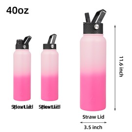 BJPKPK Insulated Water Bottles with Straw Lid, 40oz Stainless Steel Metal Water Bottle with 3 Lids, Reusable Thermo, Keep Cold Hot for Sports, Gym-Cherry