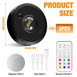KUWUNG USB Aufladbar LED Spots Akku, RGB USB Farbwechsel Schrankbeleuchtung Kabellos mit Fernbedienung, Rund Indirekte Beleuchtung mit 3 Farbtemperaturen Timer (6 Stück)