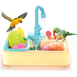 Parrot Bird Bathtub Shower Box Bathing Tub Container Cage, Automatic Pet Bird Bath Pool with Faucet, Ferret Bathtub Swimming Pool Toy Bath Shower Water Dispenser for Small Medium Parakeet Cleaning