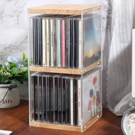 Rainmae CD Holder Desk Rack Organizer, Wooden CD Holder Stand, CD Storage Rack, Game Disc Display CD Organizer Desk Stand Protection Storage Cube, Fit for Theatre Room Collectibles Holds 24 CD Case