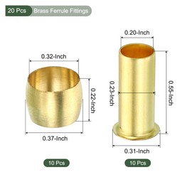 YOKIVE 20 Pcs Brass Ferrule & Insert Fitting, Compression Sleeves Ferrule Hose Insert Support Kits, Great for Air Water Tubes (Brass Tone, 8mm Tube OD)