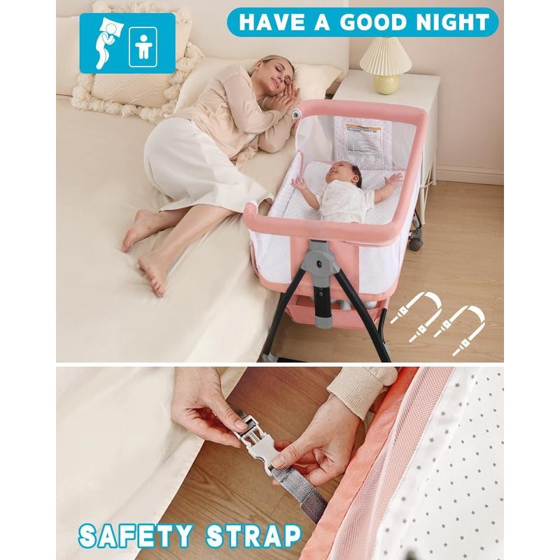 Baby Bassinet, Bassinet Bedside Sleeper with Wheels, Breathable Mesh Bedside