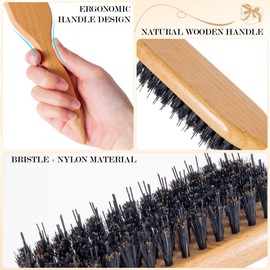 Slick Back Hair Brush for Women & Men, Boar & Nylon Bristle Hair Brush for Thick Hair, Extended Stiff Nylon Bristles for Smoothing Hair for Polishing, Deepening, Styling, Parting-Wide Rat Tail