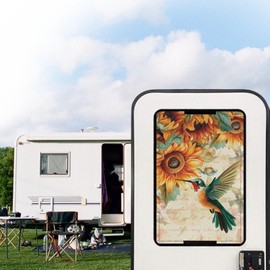 HUISEFOR Sunflower RV Camper Door Window Shade Hummingbird Travel Trailer Door Blackout Window Shade Collapsible RV Window Shade Cover 16x25