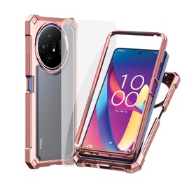 Ailiber for TCL 50XL 5G Case with Screen Protector, Dual Layer Shockproof Bumper, Clear Transparent [Anti Yellowing], Slim Scratch-Resistant Rugged Cover for TCL 50 XL-Rose Gold