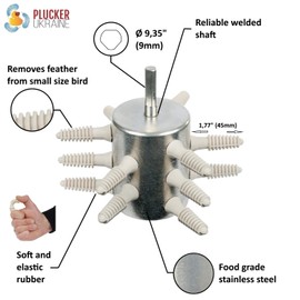PluckerUkraine Plucker Drill Attachment – Stainless Steel Poultry Feather Remover 15 Fingers (Small Chicken Quail Pheasant Pigeon Dove) with Small Soft Plucker Fingers (Stainless Steel)