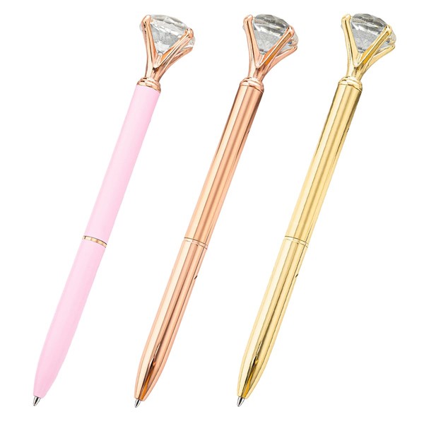 Rumyve Retractable Ballpoint Pens - Set of 3, Metal Diamond