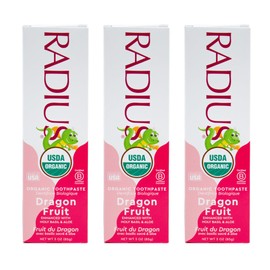 RADIUS USDA Organic Kids Toothpaste 3oz Non Toxic Chemical-Free Gluten-Free Designed to Improve Gum Health for Children's 6 Months and Up - Dragon Fruit - Pack of 3