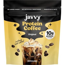 Javy Coffee Café proteico original Javy proteína de suero de leche de primera calidad y café helado instantáneo, 100  ca 20 porciones (paquete de 1)  
