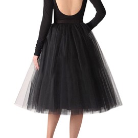 WDPL Women's A Line Short Knee Length Tutu Tulle Prom Party Skirt, Black, 3X