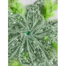 Akiko.CC Handmade Sewing Crystal DIY Applique Patches Accessory Ostrich Feather Beaded for Wedding Party Clothes Decoration Bridal Dress Accessories 10X12inches (Light Green)