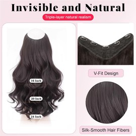 Clip in Hair Extension One Piece 160g, 24 Inch Natural Black Long Wavy Synthetic Hair with 5 Clips, Full Volume Soft Natural Look Clip in Hairpiece for Women.