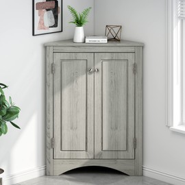 Bathroom Corner Cabinet with Adjustable Shelves, White Storage Cabinet for Bathroom, Linving Room, Kitchen, Modern Style