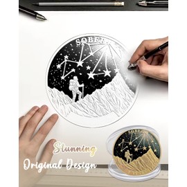 CHURYUML 7 Year Sobriety Coin - Seven Year Sober Chip with Mountain and Starry Sky Design, Non-Religious AA Coins Recovery Medallions Sobriety Gifts for Women & Men Celebrating Sober Milestones